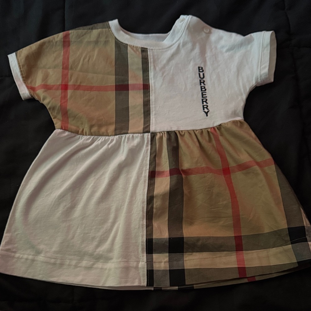 Burberry White and Tan Baby Dress